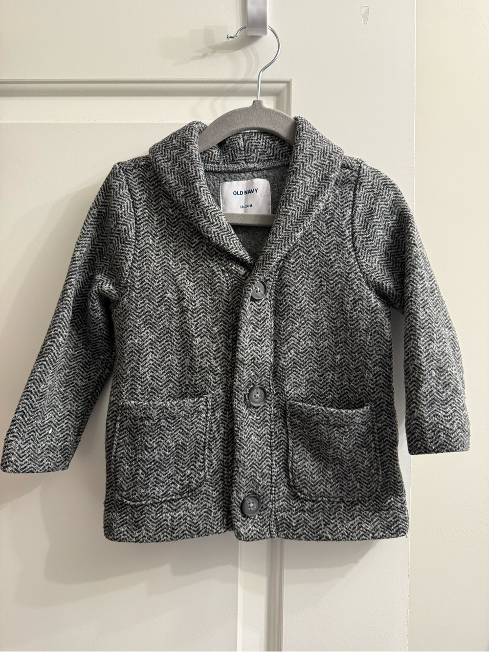 Old Navy Toddler Shawl-Collar Grey Herringbone Cardigan